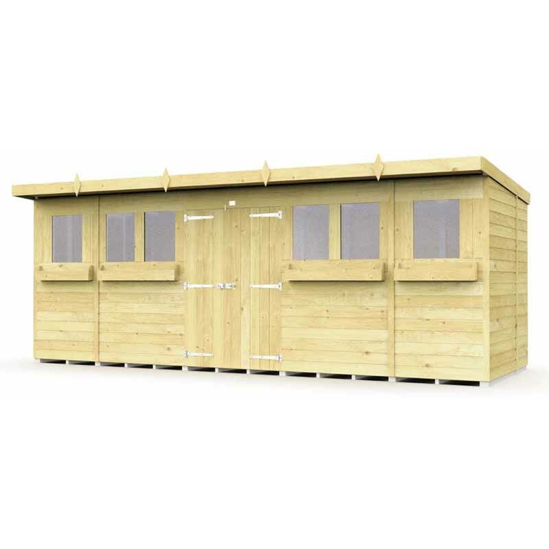 18 x 8 Feet Pent Summer Shed - Wood - L231 x W533 x H201 cm