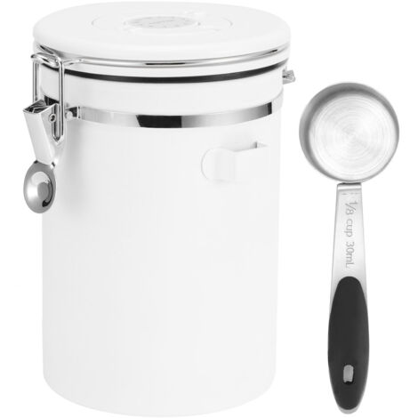 1.8L 304 Stainless Steel Sealing Can Airtight Storage Container with Spoon for Coffee Beans Tea Dried FruitWhite Jar