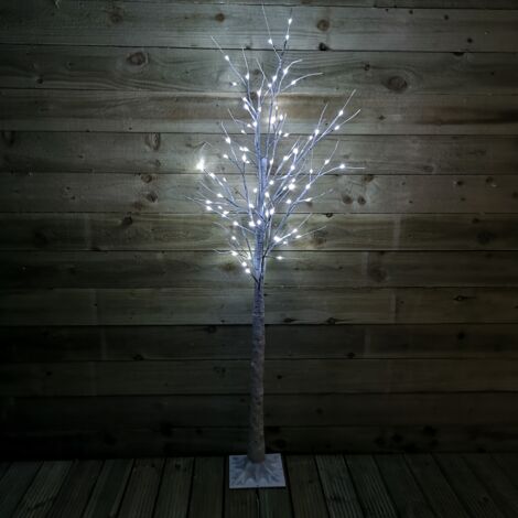 SNOWTIME 1.8m (6ft) Indoor Outdoor Christmas Lit Birch Tree with 80 Ice White LEDs