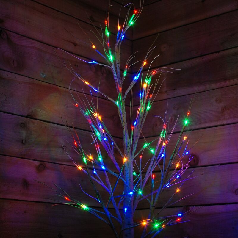 1.8m Christmas Outdoor Birch Tree with 80 Multicoloured LEDs
