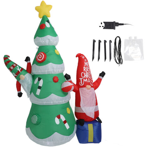 1.8m Dwarf and Christmas Tree Inflatable Decoration IP44 Christmas Outdoor Inflatable Decoration with Blower and LED Light UK Plug 220‑240V