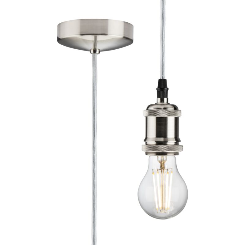 1.8m E27 Vintage Pendant Set - Brushed Chrome 230V IP20 80W