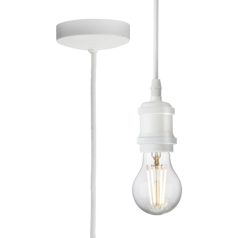 1.8m E27 Vintage Pendant Set - Matt White 230V IP20 80W