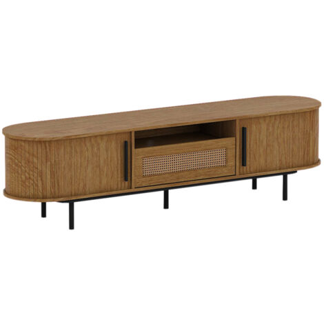 1.8m TV Cabinet - MDF/PVC Rattan - L39.5 x W180 x H48.5 cm - Light Oak