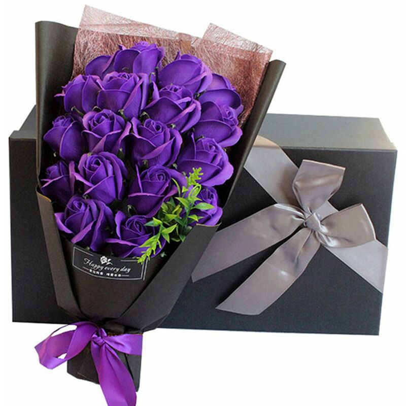 

18PCS Jabon de flores de rosas con caja de regalo Flores artificiales Perfumadas para siempre Jabon de rosas Ramo de flores de regalo para las