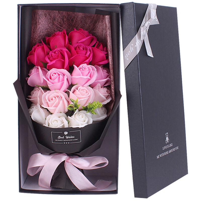 

Happyshopping - 18PCS Jabon de flores de rosas con caja de regalo Flores artificiales Perfumadas para siempre Jabon de rosas Ramo de flores de regalo