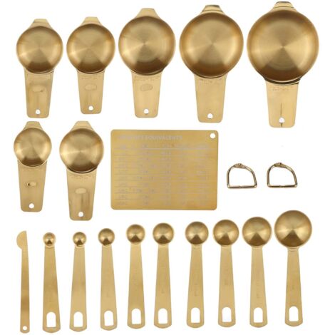 18PCS Measuring Cup Stainless Steel Gold Coffee Spoon Cup Set Baking Scale Measuring Scoop Cup Set