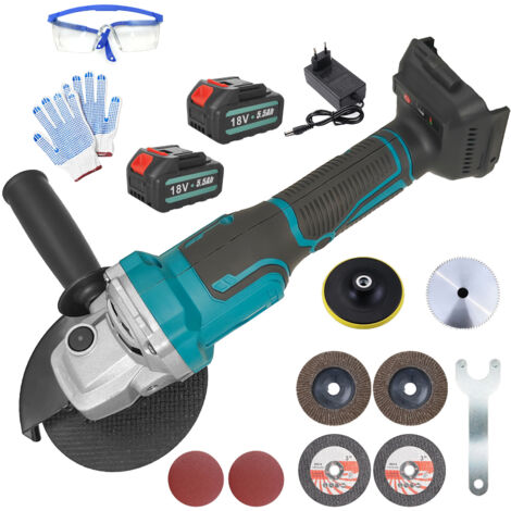 18V 125mm Akku-Schleifer mit Griff, bürstenlosem Werkzeug und 2 x 5,5Ah Akkus, zum Schneiden von Metall, Schleifen und Fliesen.