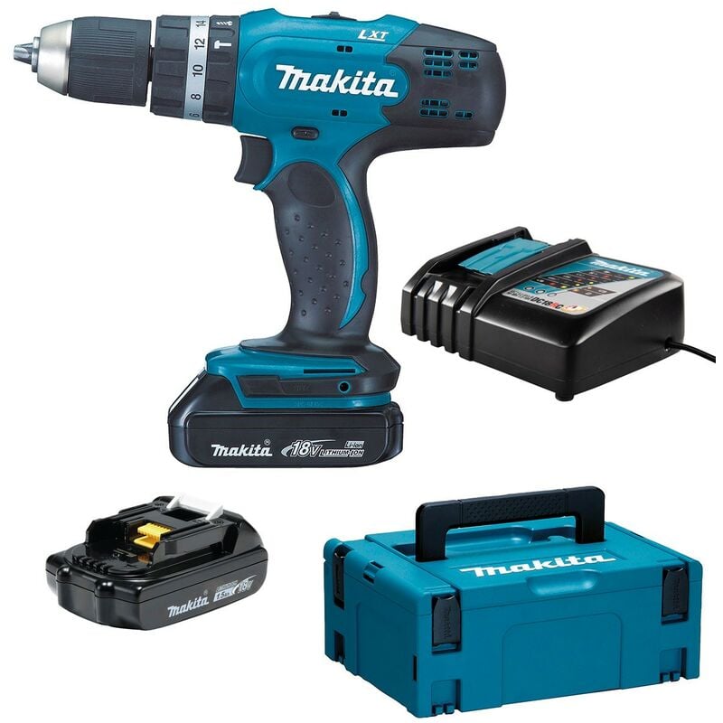 Image of Makita - 18V Schlagbohrmaschine mit 2 x 1.5Ah Li-Ion Akkus, Schnellladegerät, im MakPac-Koffer DHP453RYJ