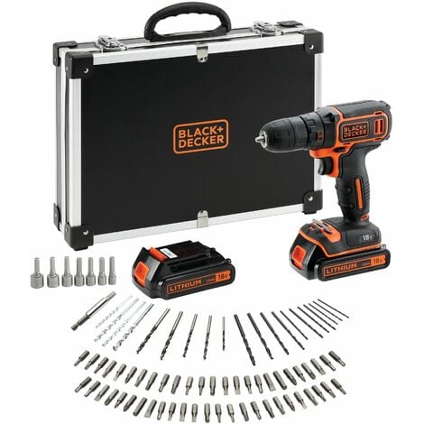 18V Akku-Bohrschrauber im Koffer mit 2 x 1,5 Ah Akkus und Ladegerät + 80 Zubehör BLACK+DECKER BDCDC18BAFC-QW