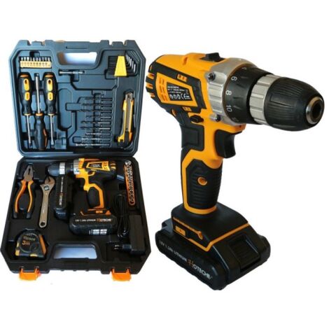 18V LITHIUM-ION AKKU-BOHRMASCHINE 2 AKKUS IM KOFFER + ZUBEHÖR P104