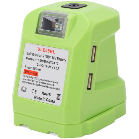 18V Universal-Netzteil für Werkzeuge mit zwei 5V 2A USB-Anschlüssen und integrierter Leuchte - Konverter für Mehrzweck-Lithiumbatterien