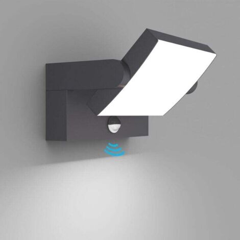 18W Applique Exterieur/Intérieur LED avec Détecteur de Mouvement, Lampe murale avec LED Panneau Rotatif, IP65 Éclairage Lampe Moderne pour Entrée Jardin, Anthracite, Blanc froid 6000K
