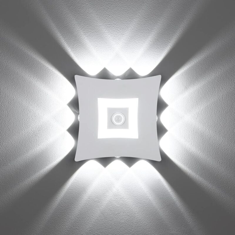 18W led Applique Murale Extérieur Intérieur Moderne avec Détecteur de Mouvement pir, Éclairage Mural Étanche IP65, Applique Murale en Aluminium Blanc