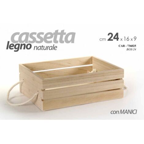 18X Cassetta in legno decoupage naturale con manici pub ristorante cm 24 x 16 x 8.5 h
