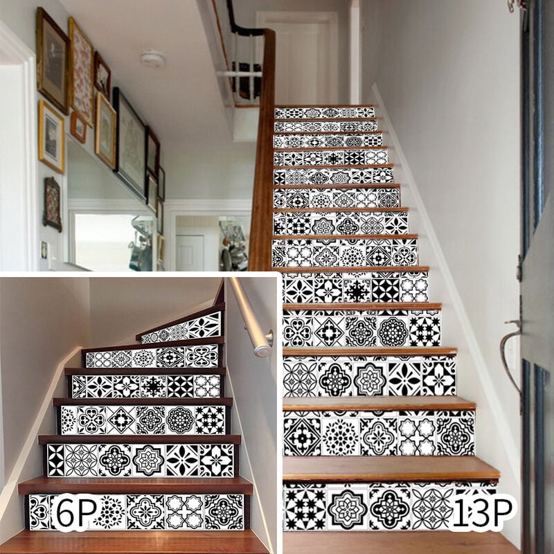 Csparkv - 18x100cmx13Pcs Stickers adhésifs escalier carrelages Sticker Autocollant contremarche Carreaux de Ciment – Stickers contremarche carrelages