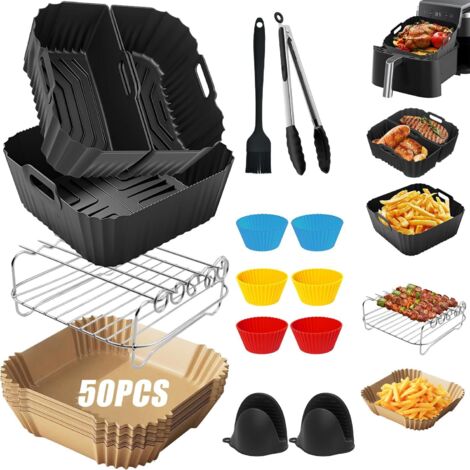 19 Accessoires Friteuse À Air, Moule Silicone, Grille Inox, Papier Cuisson, Pour 4,5-8L