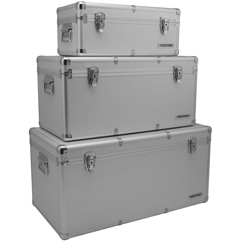 Anndora - 3er Set: 19 L, 54 L, 86 L | Silber Alu Rahmenkoffer 3er Set Silber 155 Liter Transportbox Werkzeugkoffer - Silber