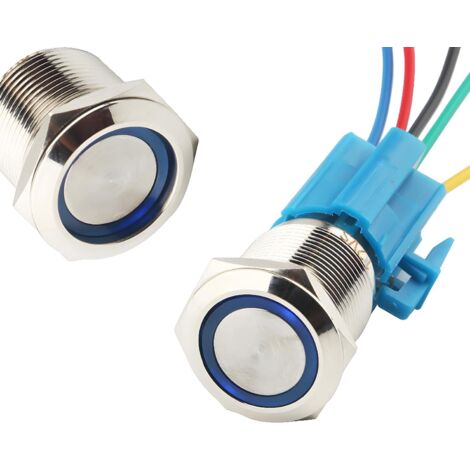 19-mm-12-V-Verriegelungs-Drucktaster, LED-Starttaste  Ein-/Ausschalter mit Selbstverriegelung aus Edelstahl, wasserdicht (Blau)