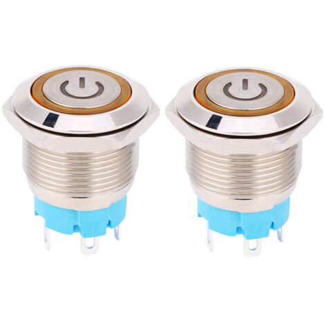 19-mm-Drucktaster, 12–24 V DC, 4 Pins, selbstrückstellend mit beleuchteter gelber Betriebsanzeige