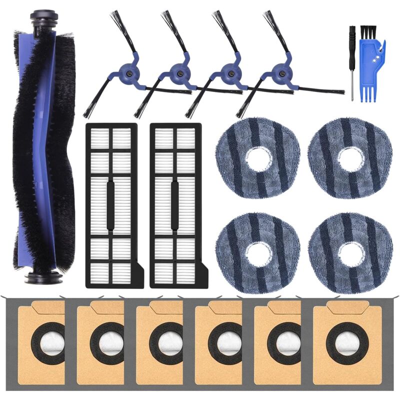 19 Pcs Accessoires En Remplacement Compatibles avec Eufy X10 Pro Omni,1 Brosse Principale,4 Tampons en Tissu,4 Brosses Latérales,2 Filtres HEPA,6