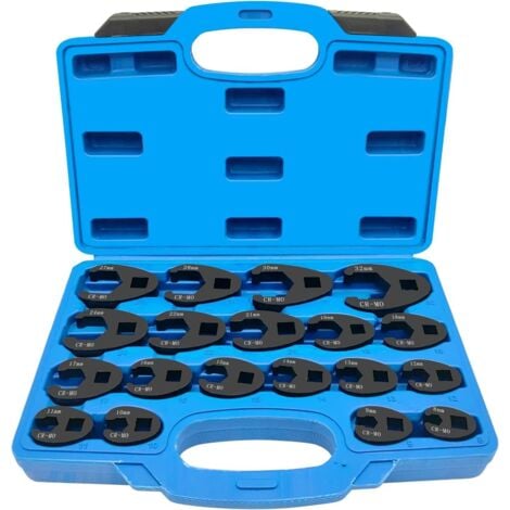 BAZYWTYH 19 PCS Crowfoot Ensemble de Clés, 1/2" 3/8" Entraînement extérieur carré Clé, Drive Métrique Coffret de Douilles à Tuyauter 8-32mm, clé à écrou évasé, Ensemble de clé à Fourche à emmancher