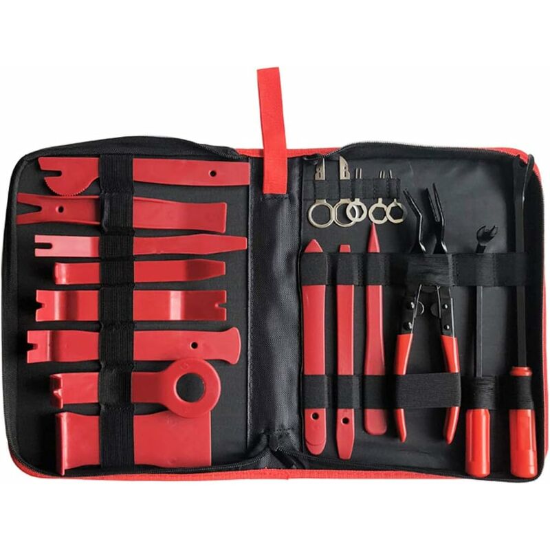 Poway - 19 Pièces Outils pour Garnitures, Difficile Outil Démontage Auto avec Extracteur d'agrafe - pour Panneau Accessoires Porte Autoradio Tableau