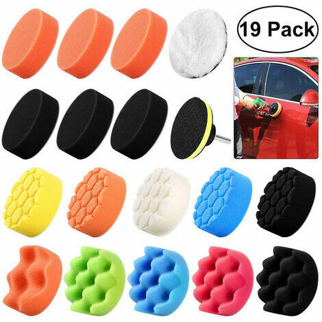 19 pièces 3" tampon de polissage éponge de polissage Kit de polissage éponge pour polissage abrasif automatique avec embouts M10 pour polissage RO/DA à double action