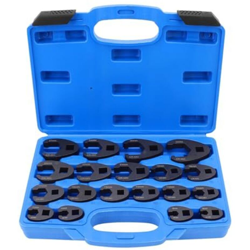 19 Pieces 3/8” 1/2”Crowfoot Wrench Set, 8-32 mm Metric Carbon Steel Flare Nut Wrenches Spanners, Open End Drive Ratchet Extension Crow Foot Tools for