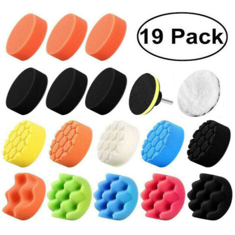 19 pièces 80mm Polissage Pad Éponge de Polissage Éponge polir Kit pour avec M10 Foret pour Voiture Ponçage Polissage pour RO/DA Double Action polisseuse Polissage