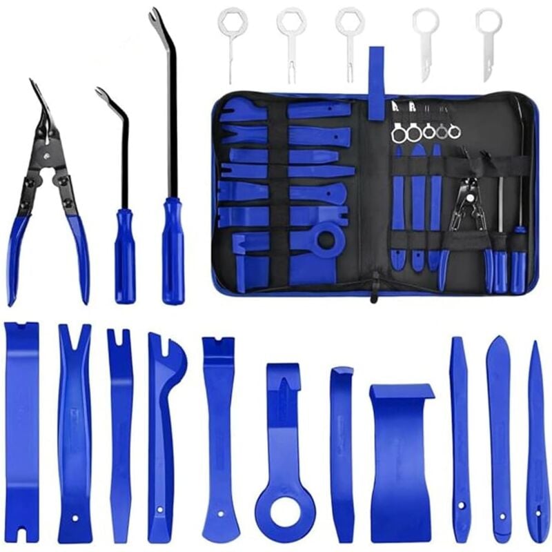 19 pièces - Kit d'outils de démontage de Garnitures Automobiles pour Un Facile et sans Rayure Panneaux de Porte, Tableaux de Bord et des moyeux de