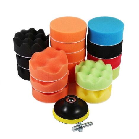 19 pièces tampons éponge de polissage 3 pouces pour polisseuse de voiture, lot de polissage et cirage avec adaptateur perceuse M10, kit de ponçage et lustrage auto.