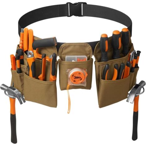 19 Pockets Adjustable DIY Tool Belt, Practical Tool Bag, Khaki