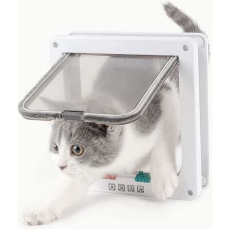 19 x 20 x 2.1cm Chatière pour Chat magnétique Chatière Silencieux Avec Feutrine et verrou Rotatif à 4 Voies pour Chat Chien -blanc