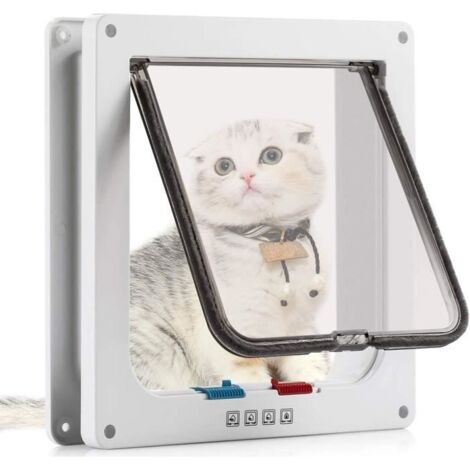 19 x 20 x 5.4cm Chatière pour Chat magnétique, verrouillage à 4 positions, Chatière Silencieux en Feutrine pour Chat Chien -Blanc