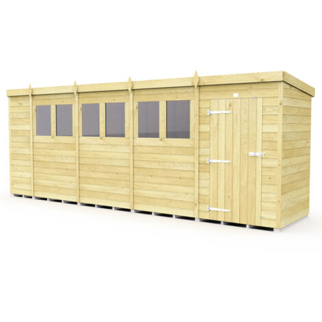 19 x 4 Feet Pent Security Shed - Double Door - Wood - L118 x W560 x H201 cm
