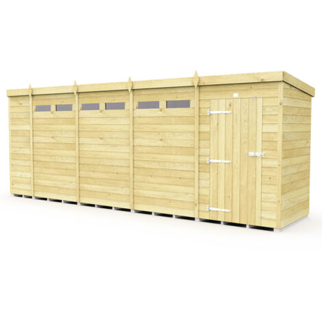 19 x 4 Feet Pent Security Shed - Single Door - Wood - L118 x W560 x H201 cm