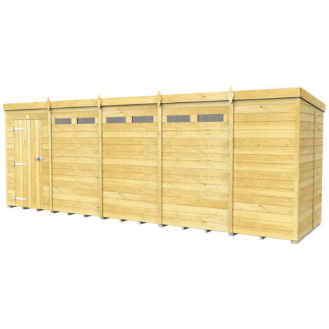 19 x 5 Feet Pent Security Shed - Single Door - Wood - L147 x W560 x H201 cm