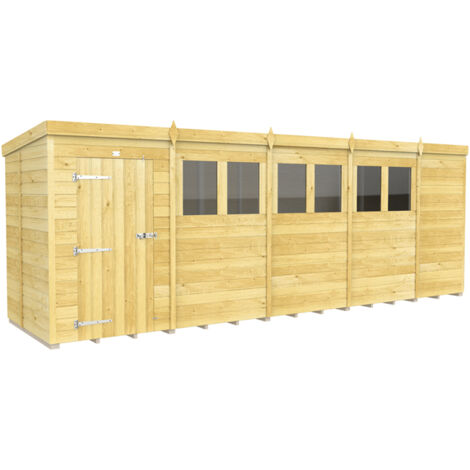 19 x 5 Feet Pent Shed - Single Door With Windows - Wood - L147 x W560 x H201 cm