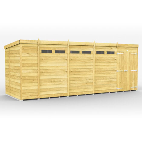 19 x 6 Feet Pent Security Shed - Double Door - Wood - L178 x W560 x H201 cm