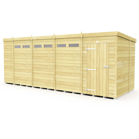 19 x 6 Feet Pent Security Shed - Single Door - Wood - L178 x W560 x H201 cm