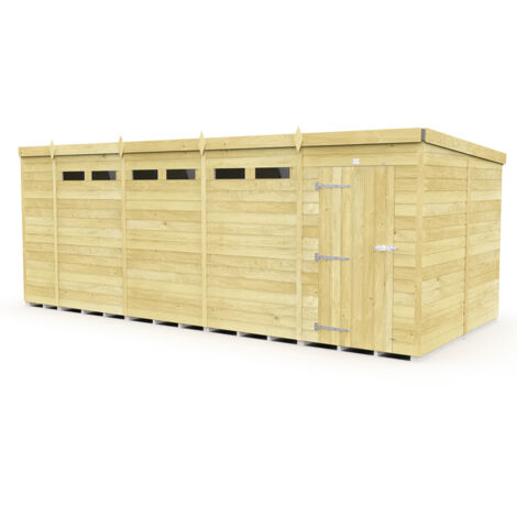 19 x 8 Feet Pent Security Shed - Single Door - Wood - L231 x W560 x H201 cm