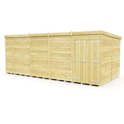19 x 8 Feet Pent Shed - Double Door Without Windows - Wood - L231 x W560 x H201 cm