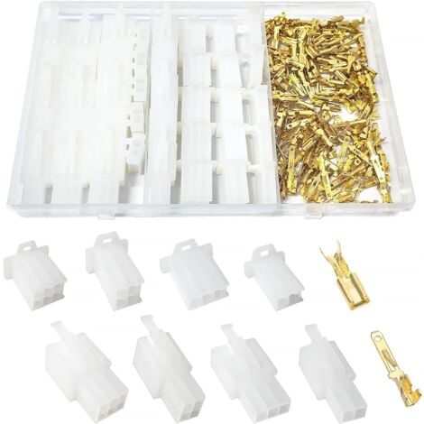 COAVAS 190 Pièces 2.8mm Automobile Connecteur Kit, 2 3 4 6 Broches de Fil Électrique Connecteur et Femelles Sertir Cosse Assortiment, pour Moto, Voiture, Camion, Scooter, Bateaux Électrique (Blanc)