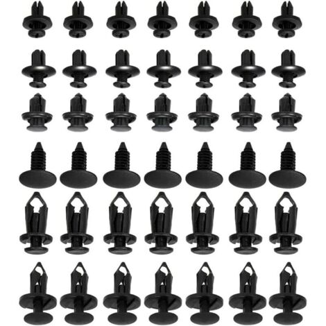 190 Pièces Clips de Fixation Auto en Plastique, 6 Tailles, Noir, Pour Garnitures Portes, Ailes et Pare-Chocs