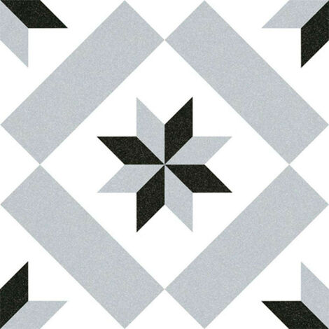1900 CALVET 20 x 20 cm Carrelage aspect carreaux de ciment motif étoile - Blanc, Noir, Gris
