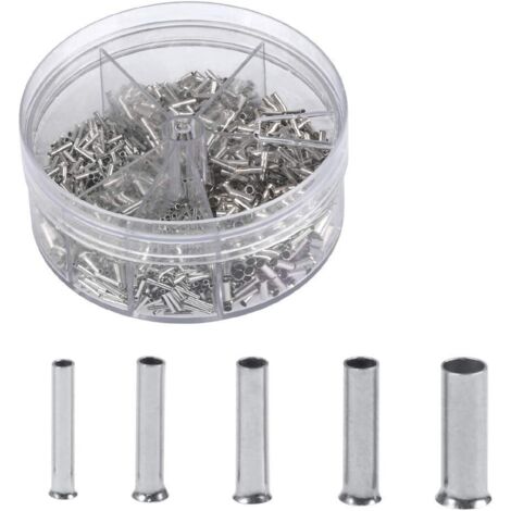 1900 Stück unisolierte Kabelschuhhülsen 0,5/0,75/1,0/1,5/2,5 mm² mit Aufbewahrungsbox