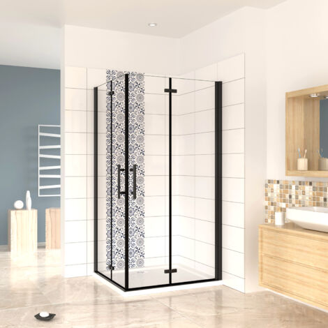 190cm Box Doccia Angolare Doppia Porta Battente Pieghevole 110x90cm in Vetro Temperato Trasparente 5 mm Anticalcare Telaio Nero Opaco