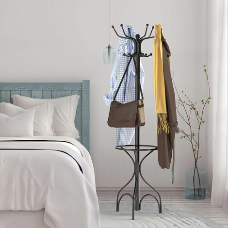 190cm Hat Coat Scarf Stand Hanger Metal Coat Tree Rack W/ 12 Hooks Freestanding