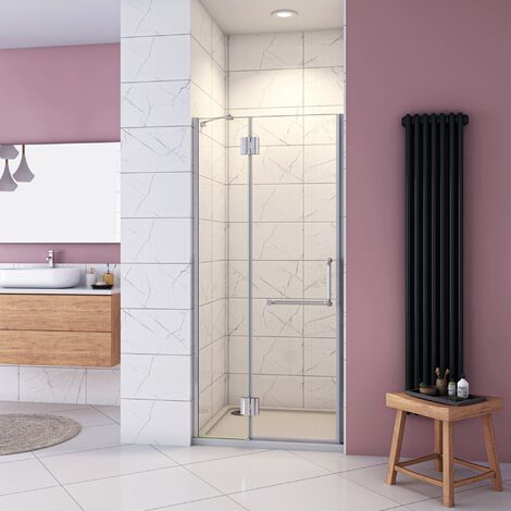 190cm Porta Doccia Per Nicchia Battente Vetro 8mm Temperato Trasparente Anticalcare Portasciugamani Barra Stabilizzatrice larga 90cm Piatto Doccia 80x90cm